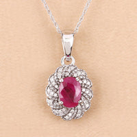 0.95 Carat Genuine Ruby and White Diamond 10K White Gold Pendant