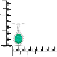 1.36 Carat Genuine Zambian Emerald and White Diamond 10K White Gold Pendant