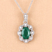 0.79 Carat Genuine Zambian Emerald and White Diamond 10K White Gold Pendant