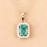 0.83 Carat Genuine Zambian Emerald and White Diamond 10K Yellow Gold Pendant