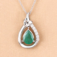 1.18 Carat Genuine Zambian Emerald and White Diamond 10K White Gold Pendant