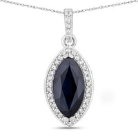 2.27 Carat Genuine Blue Sapphire and White Diamond 10K White Gold Pendant