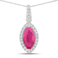 1.60 Carat Genuine Ruby and White Diamond 14K White Gold Pendant