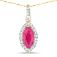 1.60 Carat Genuine Ruby and White Diamond 14K Yellow Gold Pendant