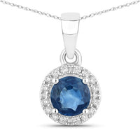 0.72 Carat Genuine Blue Sapphire and White Diamond 14K White Gold Pendant