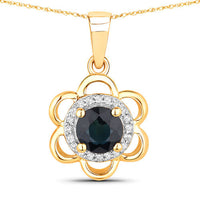 0.94 Carat Genuine Blue Sapphire and White Diamond 14K Yellow Gold Pendant