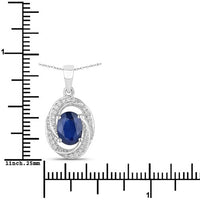 1.71 Carat Genuine Blue Sapphire and White Diamond 14K White Gold Pendant
