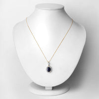 3.38 Carat Genuine Blue Sapphire and White Diamond 14K Yellow Gold Pendant