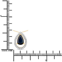 1.15 Carat Genuine Blue Sapphire and White Diamond 14K Yellow Gold Pendant