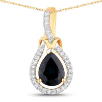1.48 Carat Genuine Blue Sapphire and White Diamond 14K Yellow Gold Pendant