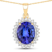 4.68 Carat Genuine Tanzanite and White Diamond 14K Yellow Gold Pendant