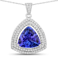 3.93 Carat Genuine Tanzanite and White Diamond 14K White Gold Pendant