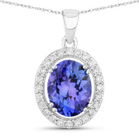3.21 Carat Genuine Tanzanite and White Diamond 14K White Gold Pendant