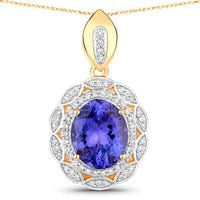 4.13 Carat Genuine Tanzanite and White Diamond 14K Yellow Gold Pendant