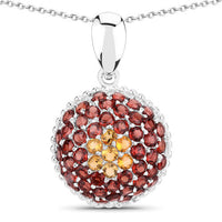 4.57 Carat Genuine Citrine and Garnet .925 Sterling Silver Pendant