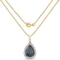 14K Yellow Gold Plated 0.81 Carat Genuine Blue Diamond and White Diamond .925 Sterling Silver Pendant