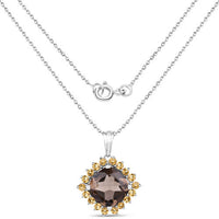 6.17 Carat Genuine Smoky Quartz and Citrine .925 Sterling Silver Pendant