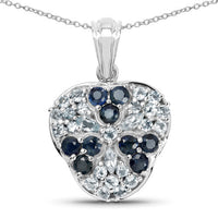 2.73 Carat Genuine Blue Sapphire and Aquamarine .925 Sterling Silver Pendant