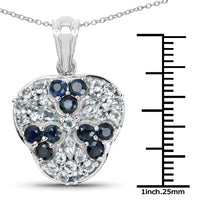 2.73 Carat Genuine Blue Sapphire and Aquamarine .925 Sterling Silver Pendant