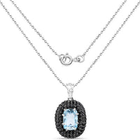 6.70 Carat Genuine Blue Topaz and Black Spinel .925 Sterling Silver Pendant