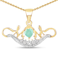 14K Yellow Gold Plated 0.62 Carat Genuine Emerald and White Topaz .925 Sterling Silver Pendant