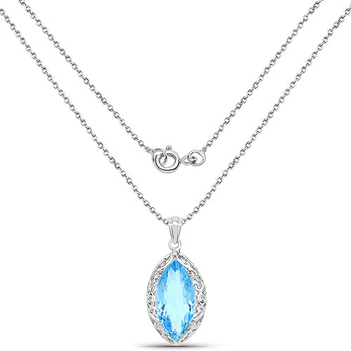 8.22 Carat Genuine Swiss Blue Topaz .925 Sterling Silver Pendant