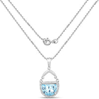 4.08 Carat Genuine Swiss Blue Topaz & White Topaz .925 Sterling Silver Pendant