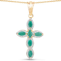 18K Yellow Gold Plated 0.84 Carat Genuine Emerald .925 Sterling Silver Pendant