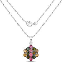 4.34 Carat Genuine Pink Tourmaline, Green Tourmaline & Brown Tourmaline .925 Sterling Silver Pendant