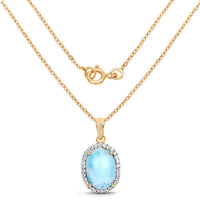 14K Yellow Gold Plated 13.55 Carat Genuine Larimar and White Topaz .925 Sterling Silver Pendant