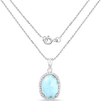 13.55 Carat Genuine Larimar and White Topaz .925 Sterling Silver Pendant