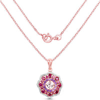 14K Rose Gold Plated 2.30 Carat Genuine Morganite, Rhodolite and Amethyst .925 Sterling Silver Pendant