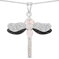 1.41 Carat Genuine Ethiopian Opal and White Topaz .925 Sterling Silver Pendant