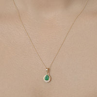 0.89 Carat Genuine Zambian Emerald and White Diamond 14K Yellow Gold Pendant