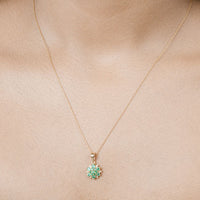 0.72 Carat Genuine Zambian Emerald and White Diamond 14K Yellow Gold Pendant