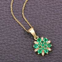 0.72 Carat Genuine Zambian Emerald and White Diamond 14K Yellow Gold Pendant