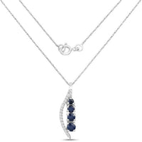 0.40 Carat Genuine Blue Sapphire and White Diamond 14K White Gold Pendant
