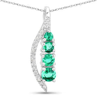 0.34 Carat Genuine Zambian Emerald and White Diamond 14K White Gold Pendant