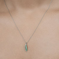 0.34 Carat Genuine Zambian Emerald and White Diamond 14K White Gold Pendant