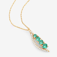 0.34 Carat Genuine Zambian Emerald and White Diamond 14K Yellow Gold Pendant