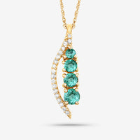 0.34 Carat Genuine Zambian Emerald and White Diamond 14K Yellow Gold Pendant