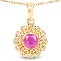 0.59 Carat Genuine Ruby and White Diamond 14K Yellow Gold Pendant