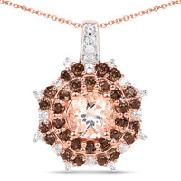 18K Rose Gold Plated 1.61 Carat Genuine Morganite, Smoky Quartz and White Zircon .925 Sterling Silver Pendant