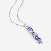 1.11 Carat Genuine Tanzanite and White Diamond .925 Sterling Silver Pendant