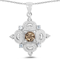 3.00 Carat Genuine Smoky Quartz, Blue Topaz and White Topaz .925 Sterling Silver Pendant