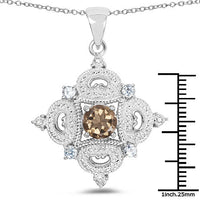 3.00 Carat Genuine Smoky Quartz, Blue Topaz and White Topaz .925 Sterling Silver Pendant