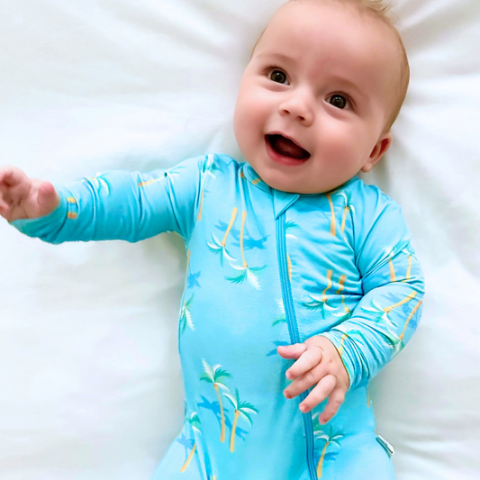 Miami Palm Tree Blue Zippered Romper