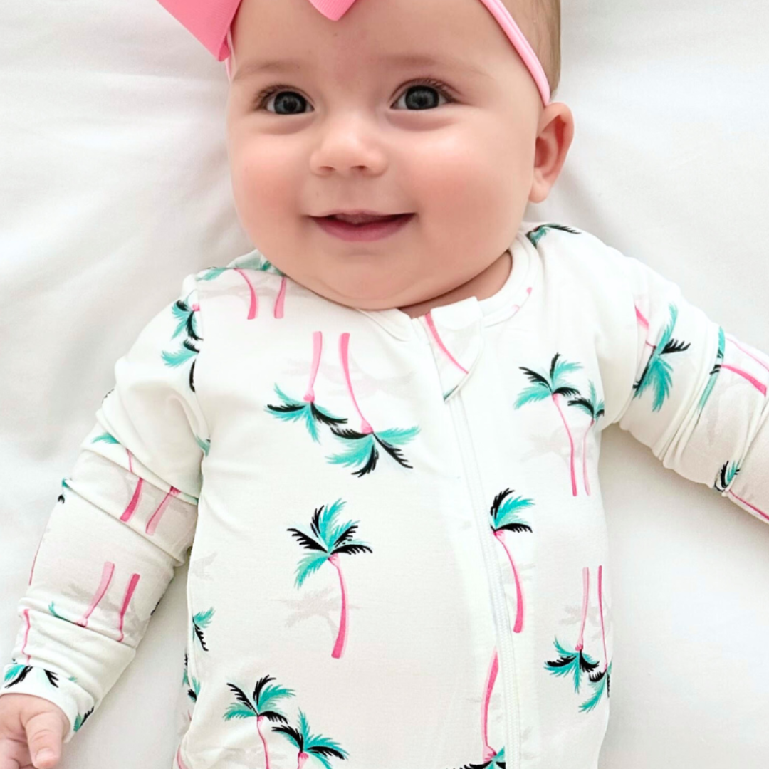 Miami Palm Tree White Zippered Romper