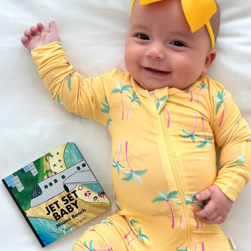 Miami Palm Tree Yellow Zippered Romper - BIG FRENCHIES