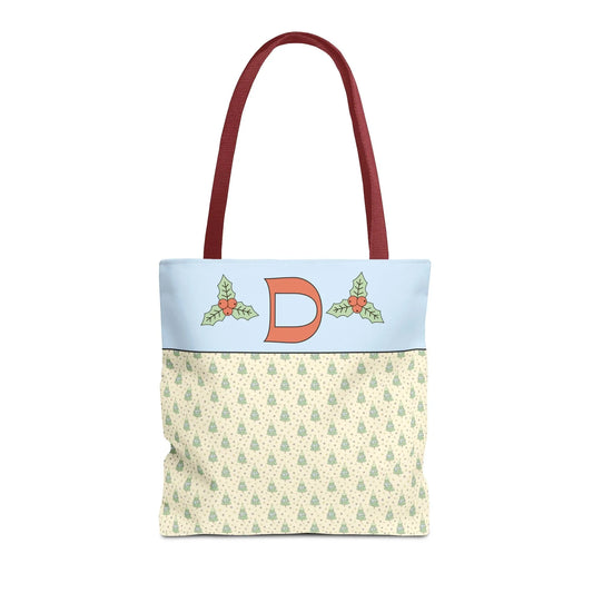 Pastel Christmas Tote Bag with Red Handles, Colorful Vintage Aesthetic Matching Tote Bags for Christmas, Cute Holiday Season Bag for Her: D - BIG FRENCHIES